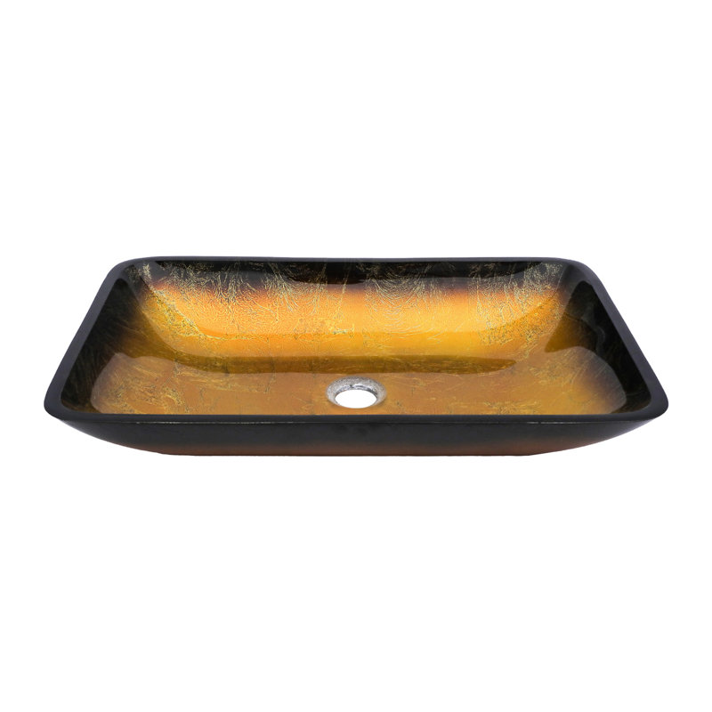 Lavabo de salle de bain au-dessus du comptoir, verre trempé doré ambré, forme carrée, bonde escamotable, cuve à usages multiples, apparence élégante