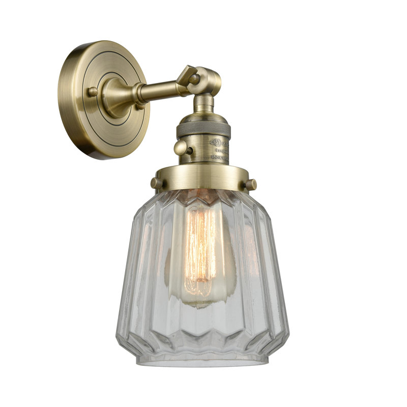 Vinson Armed Sconce, Antique Brass, Incandescent, Clear