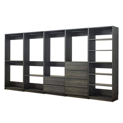 Dee Modular Closet System, 12 Shelf, 5 Hanging Rods, Gray Wood Finish