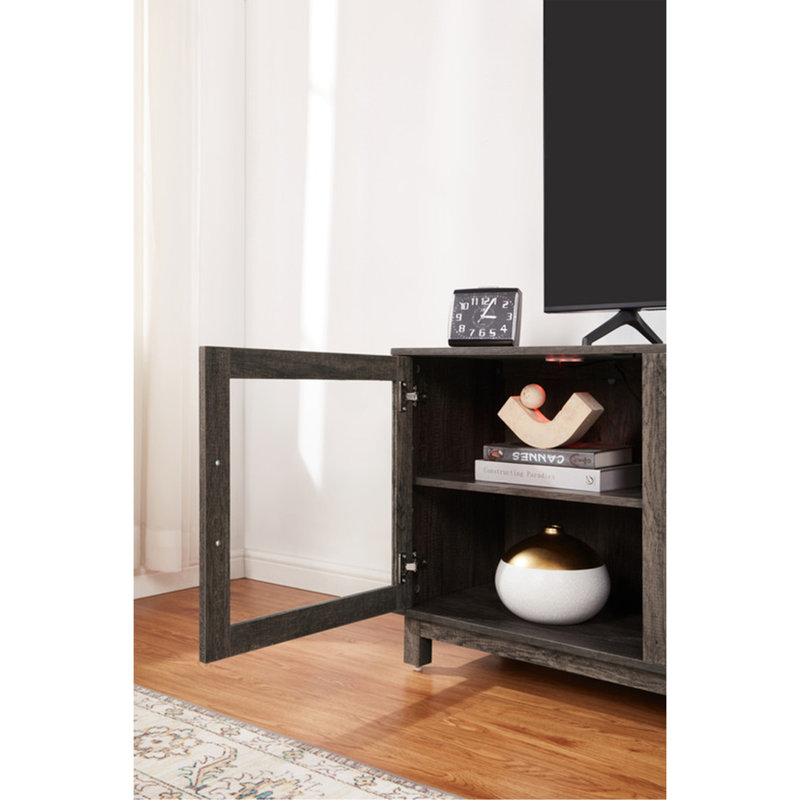 Sestriere 70"W Gray Walnut Finish TV Stand Console With Fireplace And Heater, Gray