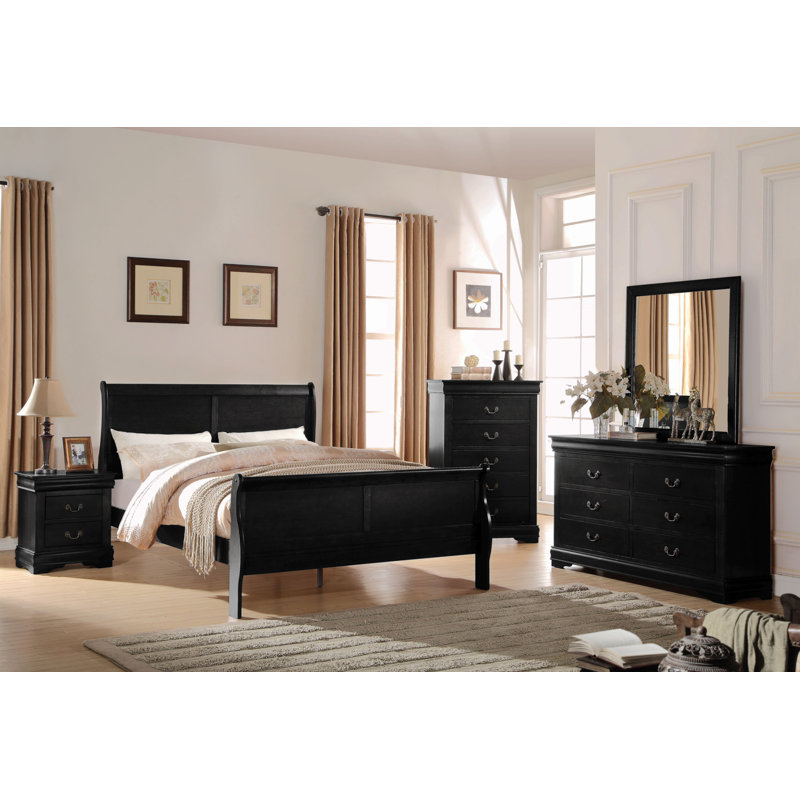 Ensemble de finition Louis Philippe, Lit simple, Noir, noir, noir, noir