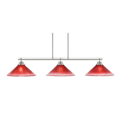Monteur de bar rond à 3 lumières Odyssey illustré en finition nickel brossé avec verre cristal framboise 16 po