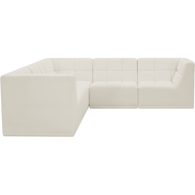 Ibn Velvet L-Shaped Sectional Symmetrical, Cream Velvet