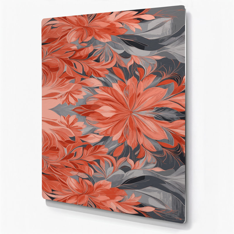 Abstrait floral 62, art mural en métal brun