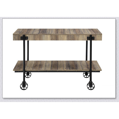 Industrial Style 1pc Sofa Table Natural Tone Slat Design Console Table Open Bottom