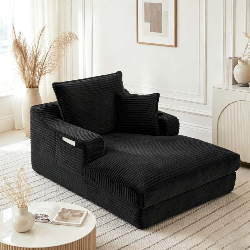 Méridienne avec coussin de compression moderne et confortable 47,24 pouces, Black