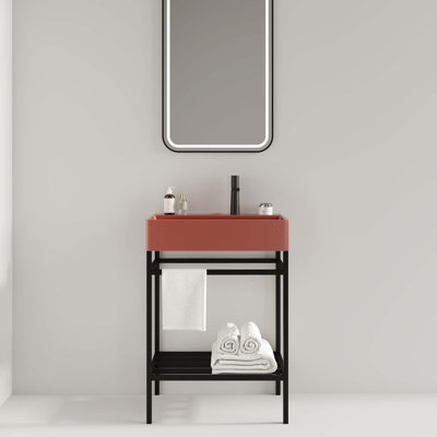 Modern Bathroom Vanity With Rectangular Ceramic Basin And Metal Leg
