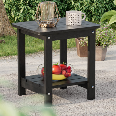 Small Outdoor Side Table, All-Weather HIPS Plastic Patio Coffee Table End Table, All-Weather Outdoor Table for Deck Backyard Garden Pool Lawn Porch