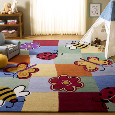 Tapis vert / bleu / rouge en laine touffeté à la main Claro