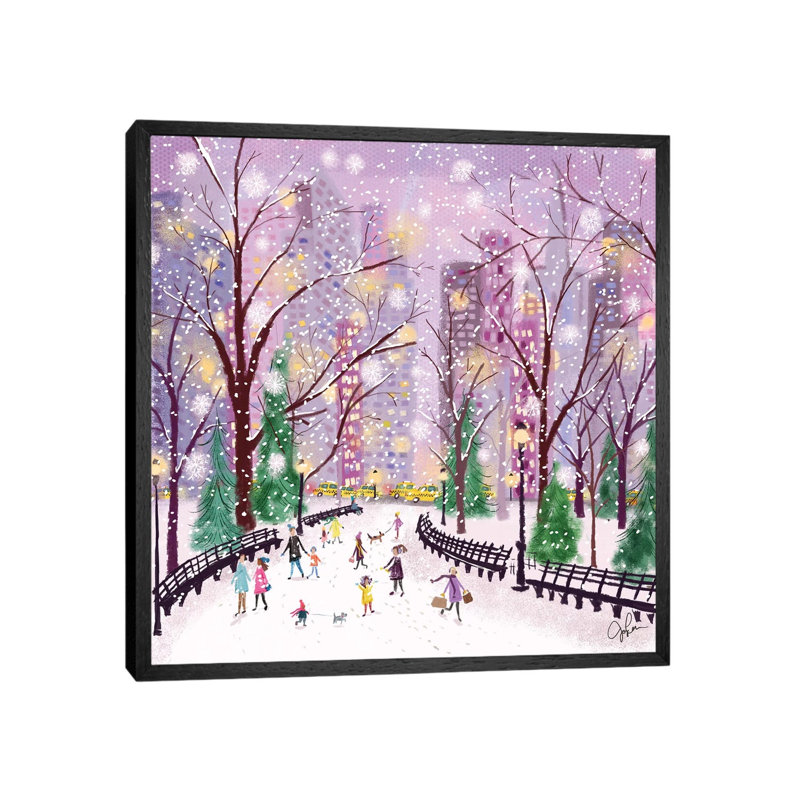 Snowy Night 1 Piece Painting on Canvas, 66.04cm H x 66.04cm W x 3.81cm D, Black Framed