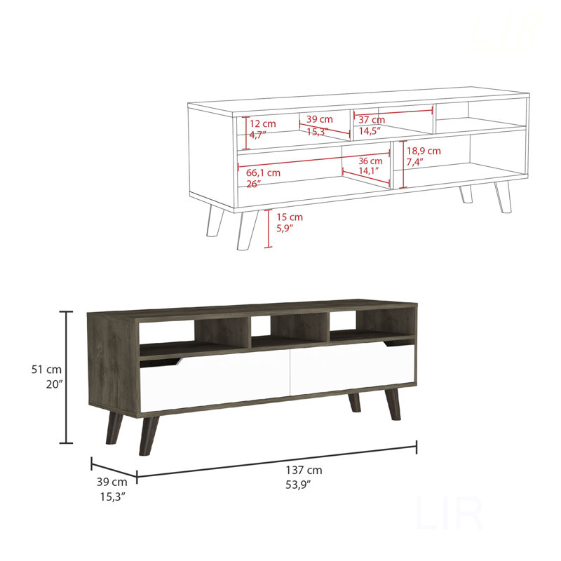 Durable TV Stand 2.0 With Three Open Shelves And Two Drawers, Ideal For Tvs Up To 52 Inches, Maximizing Storage And Style., TV Stand