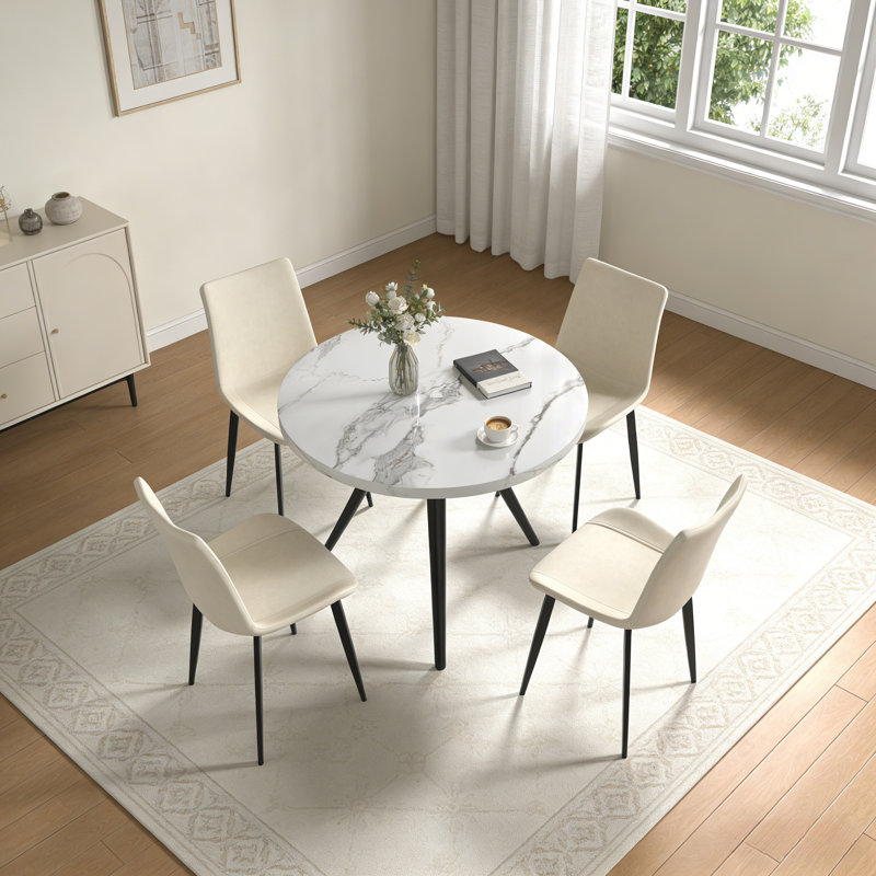 5-Piece Round Dining Table Set, 34.7" Modern Kitchen Table with Dining Chairs, Rhine Gray, Beige