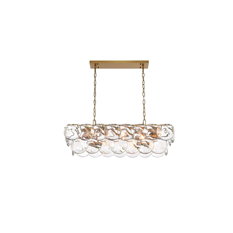 Lustre en cristal 36 pouces Ikeny, Or satiné, 14 lumières, H 10 po x l 36 po x P 12 po