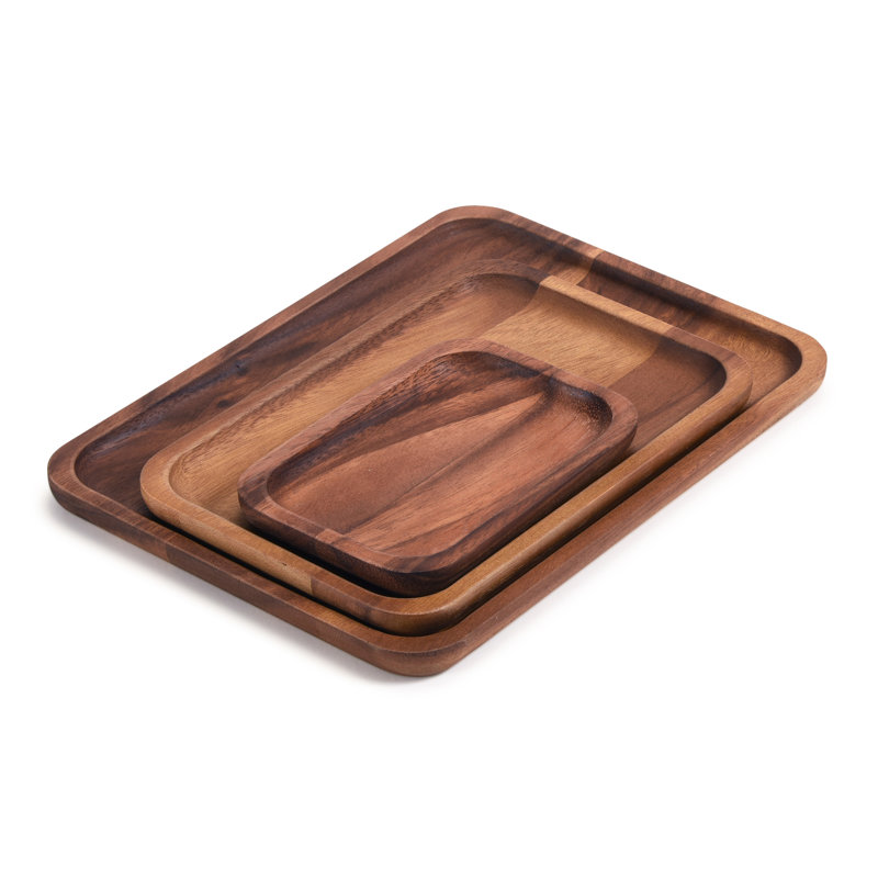 Ensemble de 3 assiettes rectangulaires en bois d'acacia