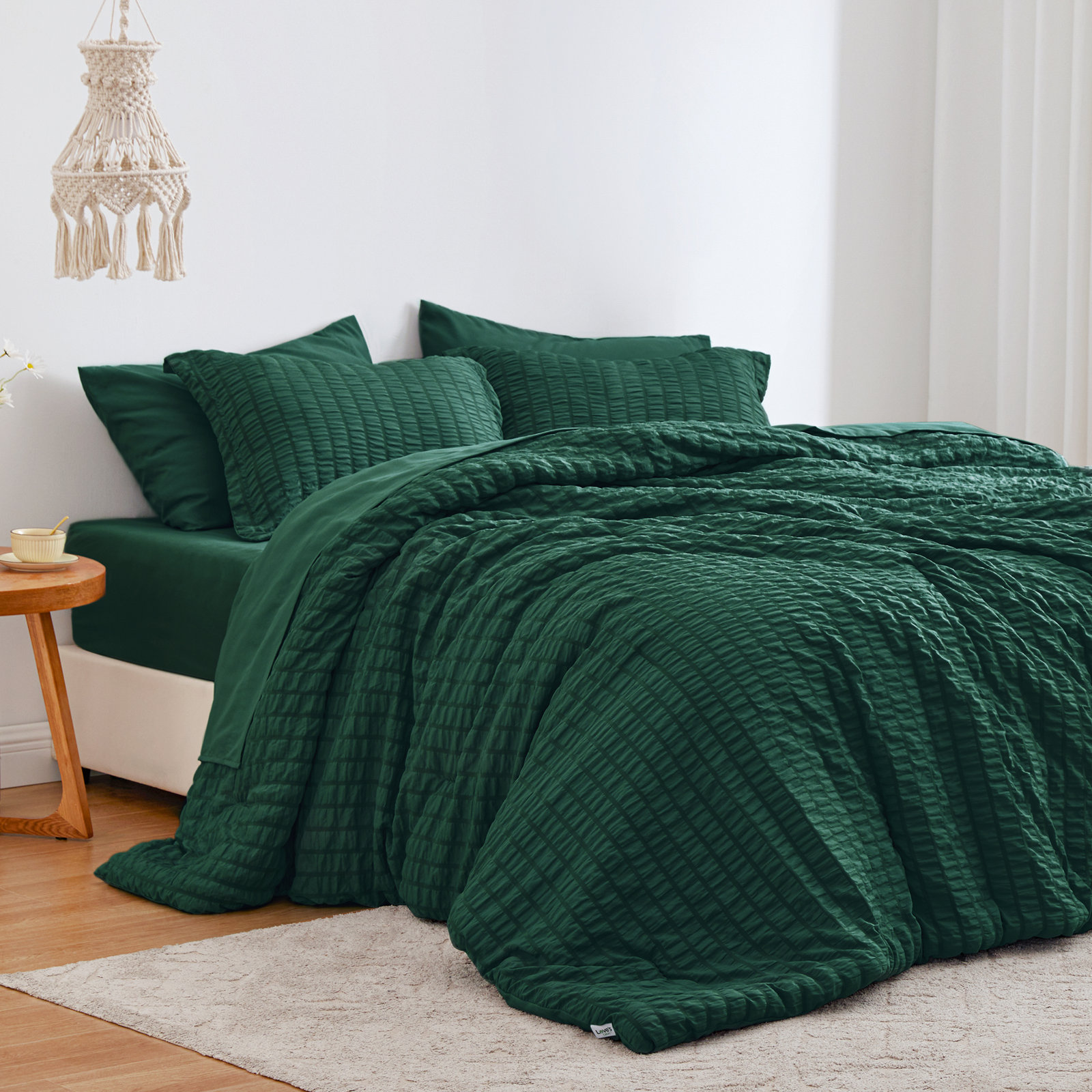 Bedding, Dark Green, Queen-7 Pieces