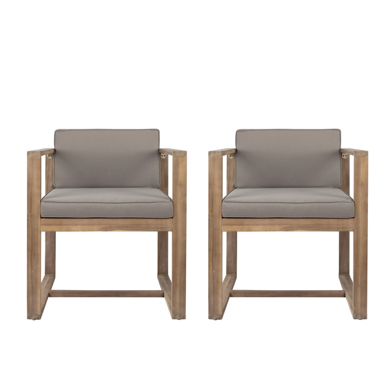 Mulry Solid Wooden Dining Chairs With Cushion, Gray/Light Brown