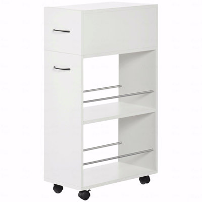Rolling Kitchen Cart (Island), 3- Tier Slim Storage Cart, Rolling Narrow  For Small Place, Slide Out Side Utility Cart