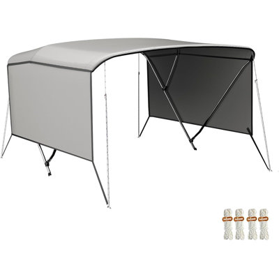3 Bow Bimini Top for Boats - Marine Grade 600D PU-Coated Canvas, 2 Removable Side Curtains, Aluminum Frame, Rear Support Poles, Adjustable Straps - Light Grey with Side Curtains, 6'L x 46"H x 54"-60"W