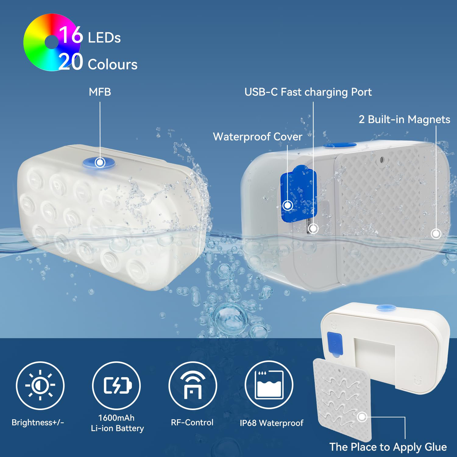 Zeki Shoggy Pool Lights, Rechargeable Submersible LED Lights With 16 ...