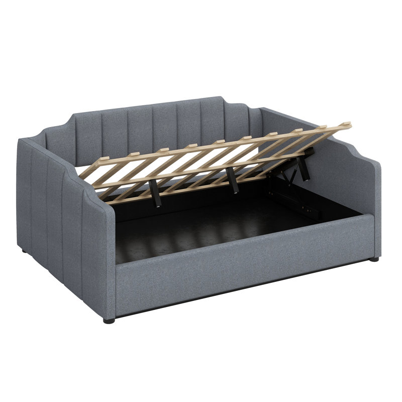 Lit de jour rembourré avec rangement inférieur, Gris