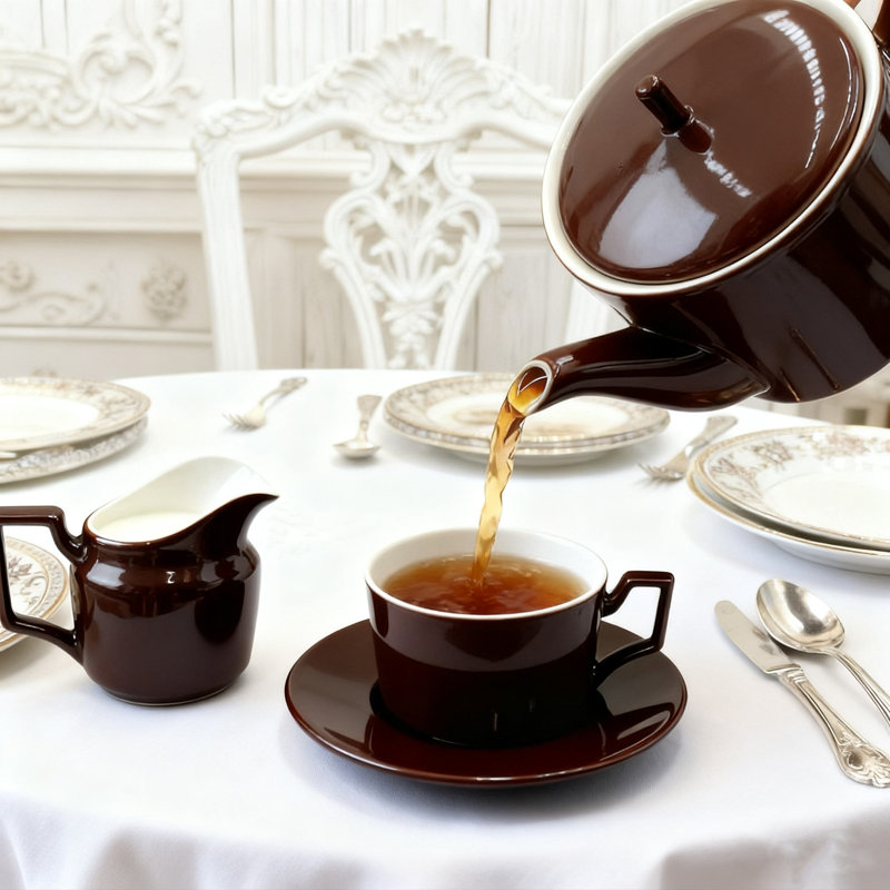 11 Piece Brown Ceramic Teapot Set, Brown