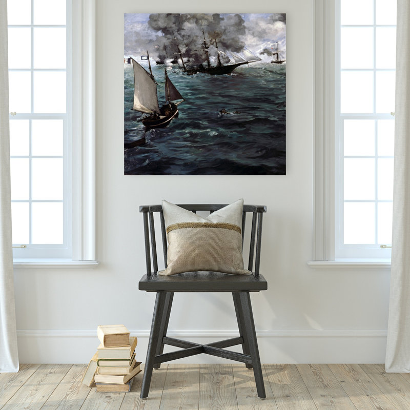 The Battle Of The Uss Kearsarge & Css Alabama Classic Contemporary Coastal Ocean Wall Art Print by Edouard Manet - 1 Piece Wrapped Canvas Wall Art