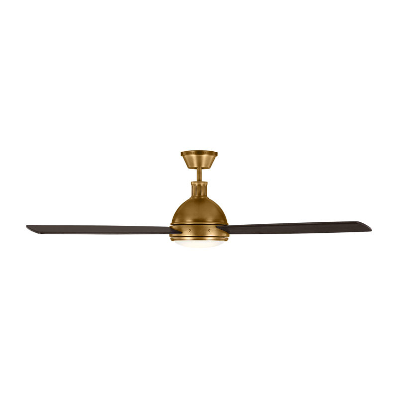Hicks LED Downrod Ceiling Fan, Hand-Rubbed Antique Brass/Dark Mahogany