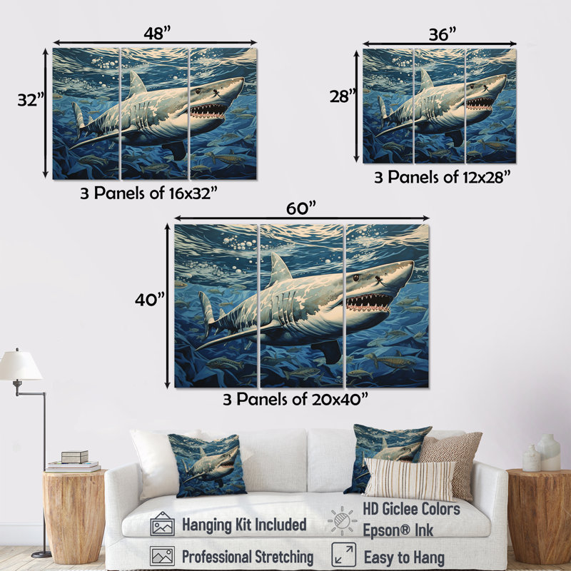 Shark Echo, ensemble d'art mural Shark, H 28 po x l 36 po