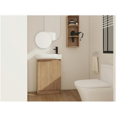 Meuble-lavabo autoportant de 23 po avec lavabo et support de rangement, portes à fermeture douce