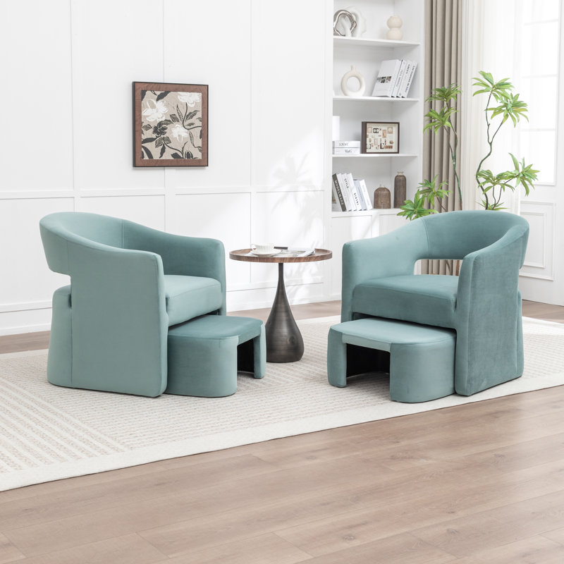 Upholstered Barrel Chair With Ottoman, Blue