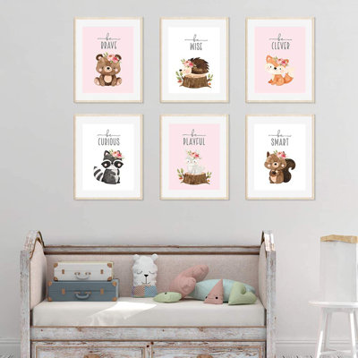 « inspiration, fleurs, aquarelle, ours raton laveur, fox, ours, écureuil, ensemble de 6 pièces », impression sur papier Derrion