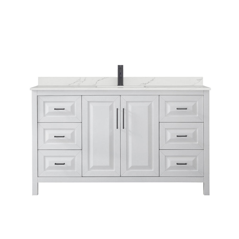 Daria 60'' W Vanity, White, Matte Black, White Quartz