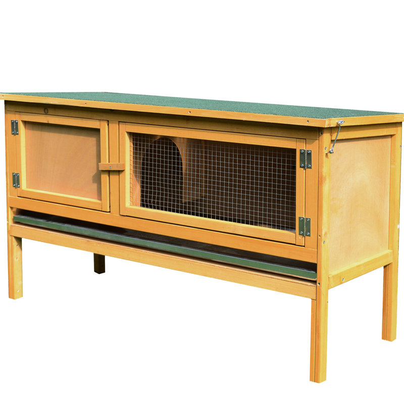 Cage à lapin jaune en bois avec construction et toit imperméable - Portes en bois faciles d'accès