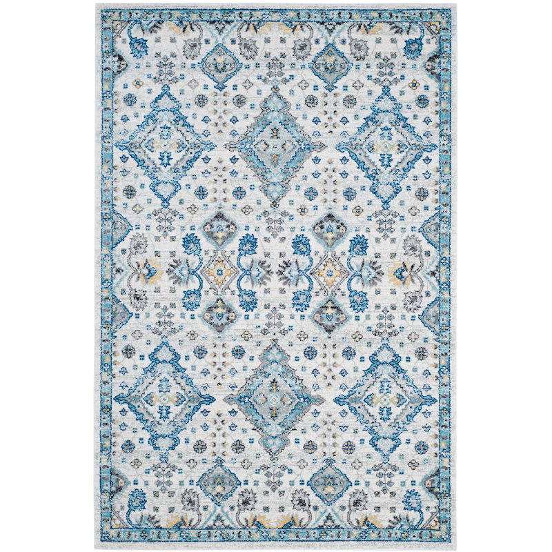 Tapis oriental ivoire / bleu clair Minonk, Rectangle 2 pi 2 po x 4 pi