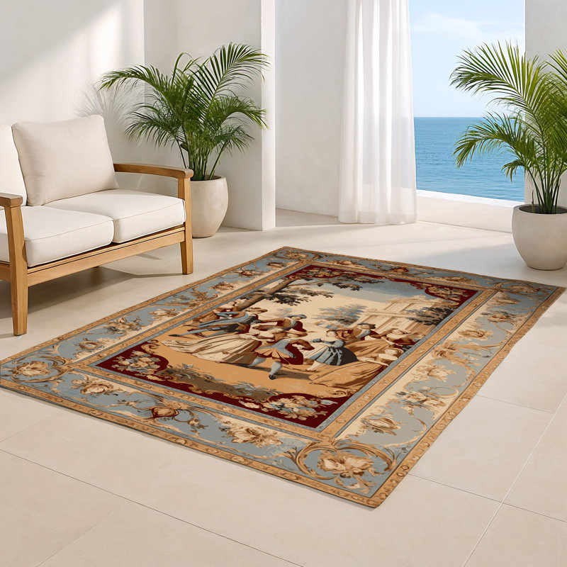 Tapis beige français d'intérieur et d'extérieur, Rectangle 4pi x 6 pi