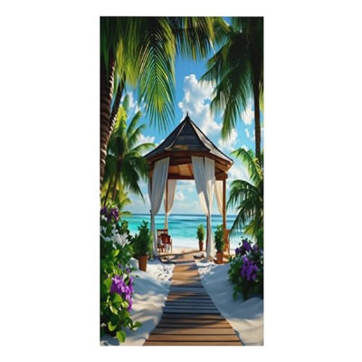 Très grande serviette de plage en microfibre Tropical Sunset Resort, serviettes de piscine à séchage rapide sans sable, drap de bain léger et absorbant pour les vacances de natation de voyage, 30 x 60 po et un sac en toile de style chinois gratuit est inclus