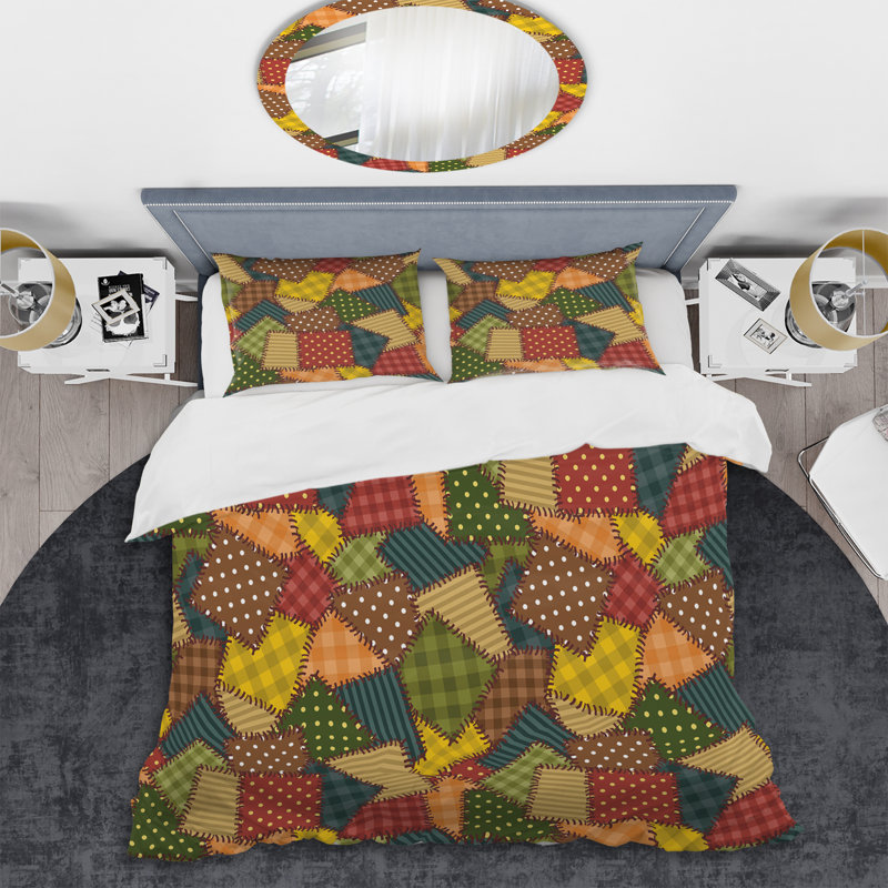Multicolore carré patchwork - ensemble de housse de couette abstrait - microfibre de polyester