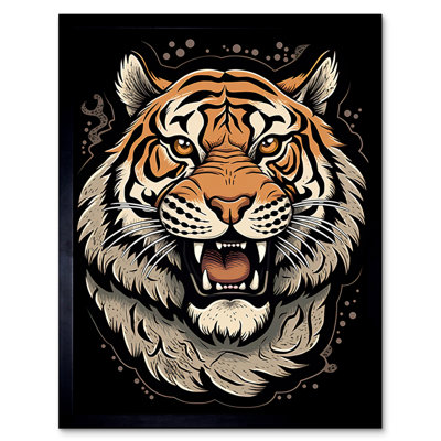 Grimpante Growling Tiger Old School USA Tattoo Ink Body Art Rockabilly Americana 50s - Single Picture Frame Print