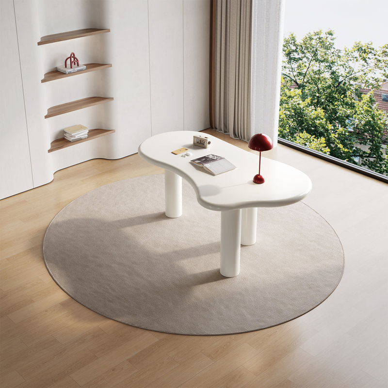 Cloud-Shaped Cream White Dining Table (1.58m) - Sturdy & Stable Desk for Home Office and Dining Use