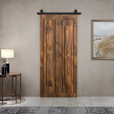 1 Panel Shaker Pine Wood Bi-Fold Door with Sliding Barn Door Hardware Kit