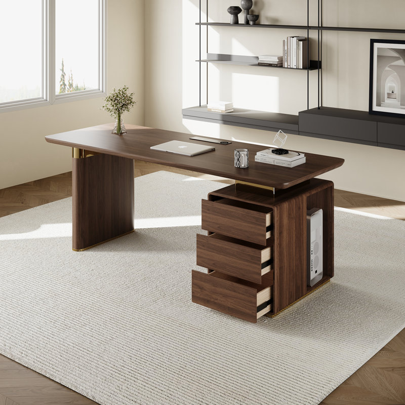 Computer Desk With Integrated Wireless Charging PC Compartment And Storage
