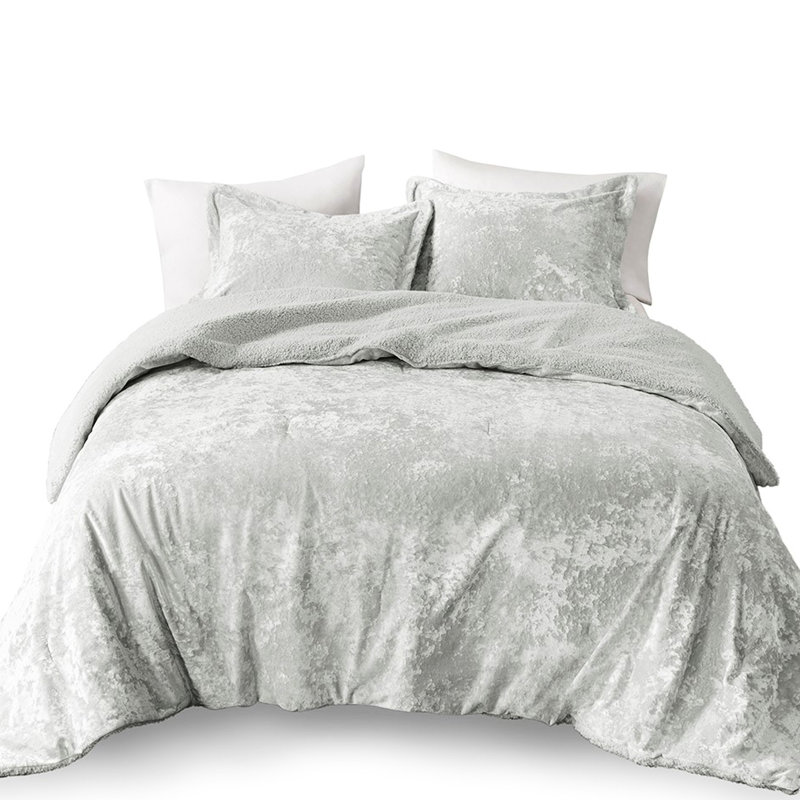 Full/Queen Grey Comforter With Crushed Velvet And For Bed Soft
