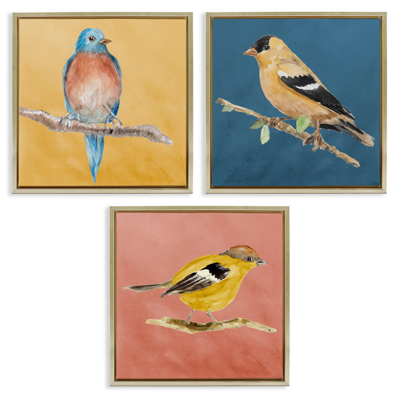 «Brilliant Birds on Branches», ensemble de 3 toiles flottantes encadrées par Lanie Loreth, H 18 po x l 18 po