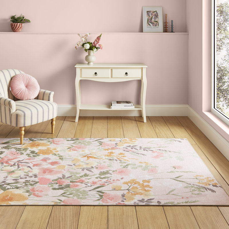 Floral Digitally Printed 122cm X 170cm Area Rug, Rectangle 152 x 230 cm, Pink