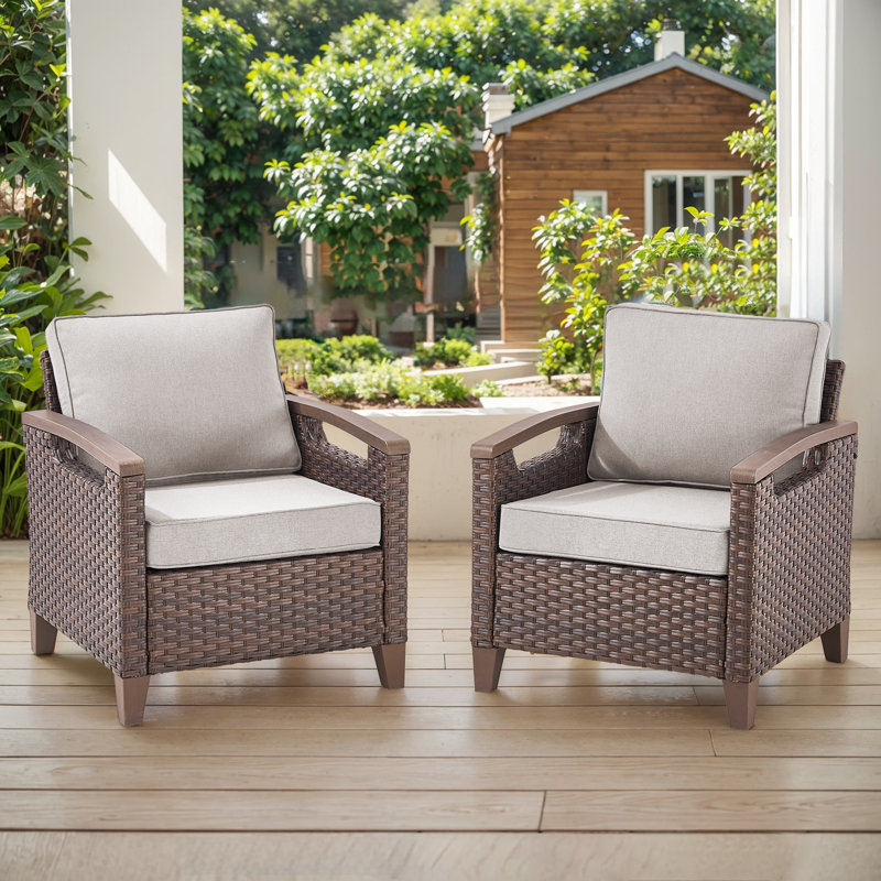 Arundel All-Weather Wicker Chairs With 4 Inch Cushions (Set Of 2), Beige