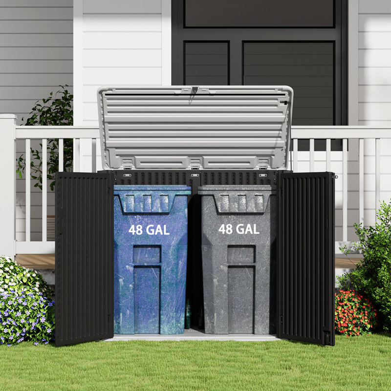 KINYING Outdoor Horizontal Storage Shed, 48 Cu.Ft Outdoor Storage Box For Garden,Patio And Backyard,Customized Shelves &Lockable