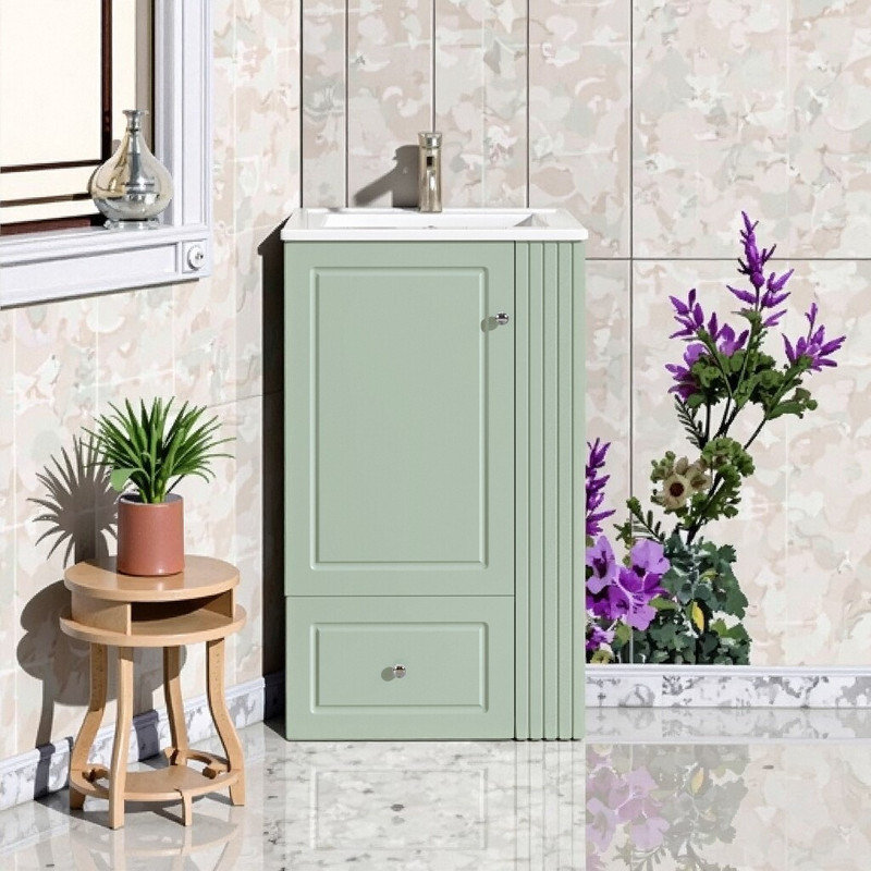 Meuble-lavabo de salle de bain 20 po avec lavabo en céramique et robinet en MDF, Vert