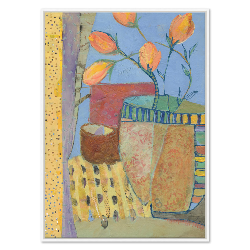 «Yellow Tulips» par Jill Krasner - Peinture sur toile à cadre unique, Blanc