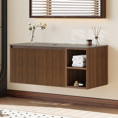 36'' Single Bathroom Vanity Base Only, Black Sintered Stone Top And Cabinet, No Ceramic Basin