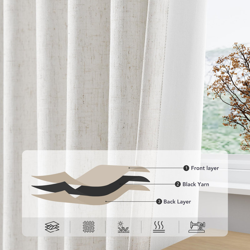 84 Inches Long Natural Linen Curtains 2 Panels, Pinch Pleated Hooks Thick Linen Textured Window Drapes Back Tab Semi Sheer Light Filtering